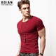 續點(diǎn) 短袖t恤男 純色運動(dòng)夏季休閑緊身圓領(lǐng)上衣白色修身衣服男士T恤衫 棗紅色 M （100-120斤左右）