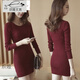 織姬小個(gè)子針織連衣裙新款秋冬女土包臀緊身連體裙打底衫毛線(xiàn)毛衣修身 酒紅色 S 建議75斤-105斤