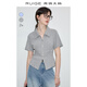 芮鴿大碼短袖t恤女開(kāi)叉上衣2025新款春秋胖mm女裝修身顯瘦高級感 迷霧灰 2XL