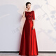漢虞葵中老年合唱禮服長(cháng)裙新款主持人氣質(zhì)大合唱團演出服裝女成人 酒紅 2XL