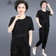 慕姝中老年女裝夏裝兩件套圓領(lǐng)套頭短袖T恤媽媽裝夏裝韓版運動(dòng)服套裝 黑色 M建議80-95斤左右
