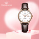 天王（TIAN WANG）手表女機械表皮帶防水百搭男表情侶對表情人節禮物送女友 女表 玫瑰金圈白面棕帶5844