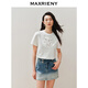 MAXRIENY【靜奢度假-商場同款】華麗甜美感鏤空刺繡釘珠T恤短袖女 本白 M 02/36