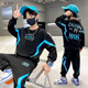 AN男童春秋裝衛(wèi)衣套裝2025新款大童男孩運(yùn)動(dòng)服冬季酷帥兒童加絨裝 黑綠色 150 建議9-10歲(身高140-150cm)