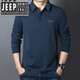 JEEP SPIRIT吉普精神寬松休閑翻領(lǐng)Polo色抗皺長(cháng)袖T恤男士春秋上衣打底衫 墨藍色 2XL (建議155-170斤)