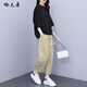 哈夫朵短袖T恤女新款夏季休閑套裝時(shí)尚寬松潮流韓版港味上衣洋氣減齡ins 5036黑色上衣+5037褲子【套裝】 XL 【建議110-130斤】