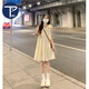 PMOG法式無(wú)袖掛脖氣質(zhì)連衣裙女夏季2024年寬松顯瘦小個(gè)子木耳邊短裙女 連衣裙 M  建議95-105斤