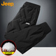 吉普（JEEP）羽絨褲男冬季外穿加絨加厚保暖束腳褲子男士休閑男褲 黑色 4XL 