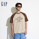 Gap男女裝夏季撞色插肩袖logo圓領(lǐng)短袖T恤寬松上衣463174 卡其色 2XL (185/104A)亞洲尺碼