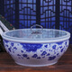 贛景景德鎮陶瓷和面盆加厚有蓋不沾發(fā)面揉面盆大號青花酸菜魚(yú)水煮魚(yú)碗 青花牡丹中號直徑32cm帶玻璃蓋