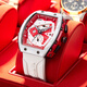 馬克華菲（MARK FAIRWHALE）王思聰近款手表男士鏤空酒桶型全自動(dòng)防水潮流男表石英非機械腕表 紅殼紅面膠帶