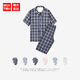 無(wú)印純棉泡泡紗短袖睡衣睡褲套裝 男女情侶春夏季家居服可外穿 男款藏青格紋SK330A XL 男180/185斤 女170/140斤