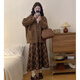 雅黛絲薇秋冬連衣裙套裝2025新款女裝復古慵懶風(fēng)針織外套美拉德一整套裙子 駝色毛衣+棕色格子裙 L（建議100~120斤）
