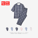 無(wú)印純棉泡泡紗短袖睡衣睡褲套裝 男女情侶春夏季家居服可外穿 女款藏青格紋SK330A L 男175/155斤 女165/125斤