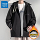 真維斯（Jeanswest）外套男士秋冬季夾棉加厚保暖登山寬松連帽青少年夾克防風(fēng)上衣服 727黑色 XL （建議140-165斤）