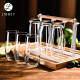 Libbey玻璃水杯杯架套装家用泡茶杯牛奶透明果汁耐热杯420ml6只+木柄杯架
