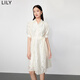 LILY秋新款女裝氣質(zhì)純色仙女范兒優(yōu)雅通勤連衣裙中長(cháng)款小個(gè)子 601白色 S