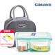Glasslock 進(jìn)口耐熱鋼化玻璃保鮮盒便當(dāng)飯盒可微波加厚耐摔硅膠圈顏色隨機(jī) 藍(lán)圈|分隔1000ml+便當(dāng)包包