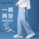 NASA GOOD牛仔褲男四季舒適寬松直筒男褲港風(fēng)休閑長(zhǎng)褲子男 淺藍(lán) XL
