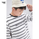 小豬托尼胖男童t恤兒童秋裝長(cháng)袖T恤條紋打底衫中大童孩子潮牌男大童休閑衫 黑白間條長(cháng)白 180 合適170-175身高，150-170斤