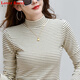 LOVER RUCCI純棉半高領(lǐng)打底衫女秋冬修身上衣 洋氣加厚保暖內搭條紋t恤女長(cháng)袖 428白條 (拼接領(lǐng)) 3XL 建議135-145斤