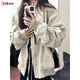 DXOT美式hiphop港風(fēng)飛行員夾克棒球服女春秋ins設(shè)計(jì)感潮小眾夾克外套 淺灰色 M 45-55kg