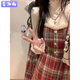 麥潮尚兩件套裝法式復(fù)古新年戰(zhàn)袍毛呢背帶連衣裙女學(xué)生+白色打底衫上衣 單件白色打底上衣關(guān)注店鋪小禮物 S