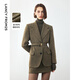 朗姿冬季新款純羊毛復古人字紋高智西裝外套優(yōu)雅氣質(zhì)收腰西服 卡其綠色2 M