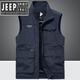 JEEP SPIRIT吉普精神2025春秋馬甲男多口袋中老年攝影背心休閑釣魚(yú)工裝馬夾男 深藍色 2XL
