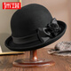 PTAH2024秋冬季新款圓頂定型小禮帽羊毛呢卷邊復古保暖時(shí)尚貝雷帽子 黑色