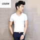 CINESSD 短袖T恤男夏季t恤衫純色v領(lǐng)韓版修身白衣服新品學(xué)生半袖打底衫 白色 M