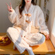 鉑吶苓月子服秋冬季加厚珊瑚絨孕婦產(chǎn)后哺乳睡衣套裝11 12月份家居服 月子服套裝-小熊盤(pán)扣 L