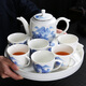 宋匯青花瓷功夫茶具套裝瓷托盤(pán)客廳家用泡茶壺簡(jiǎn)約花茶壺防燙把杯 山水情（壺750ml杯160盤(pán)30cm）