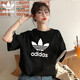 阿迪達斯（adidas）三葉草短袖女裝秋季運動(dòng)半袖寬松棉質(zhì)T恤 黑色 34/S