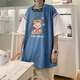 【項后】@假兩件卡通短袖T恤夏季新款休閑男生體恤情侶半袖上衣 藍色 XL