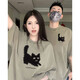 love legend情侶裝春夏季短袖t恤上衣新款純棉半袖衣服學(xué)生寬松團體服定制 （貓咪）灰綠色+灰綠色 M 男+女S
