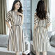 索宛亦（SUOWANYI）夏新款原宿風(fēng)寬松直筒松緊腰中長(cháng)裙有口袋氣質(zhì)條紋連衣裙女短袖 白色 2XL 120-135