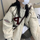 妙奕嘉棉服女士外套秋冬季棉襖棉衣夾棉2024新款冬裝棒球服夾克加厚美式 字母P菱格棉服【米白色】 S 【建議100斤以內(nèi)】