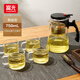 富光 玻璃杯 茶水分離過(guò)濾玻璃泡茶壺涼水壺  按壓內膽大容量冷水壺 黑色 750ml+品茗杯四只150ml