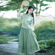 妍莉芬（yanlifen）新中式禪意茶服旗袍套裝女日常改良漢服文藝國風(fēng)顯瘦溫柔連衣裙夏 青山綠旗袍兩件裝 L