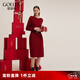 歌莉婭新年紅品連衣裙紅色新品顯瘦氣質(zhì)一字領(lǐng)針織連衣裙  1C1C4G2N0 53R椒紅 S