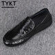 TYKT品牌商務(wù)皮鞋男一腳蹬牛皮男鞋新款百搭套腳休閑樂福鞋男 黑色 43 皮鞋碼