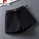 皮爾卡丹（pierre cardin）外穿毛呢短褲女秋冬季2025新款高腰A字靴褲顯瘦配靴子西裝闊腿褲 黑色秋冬款(毛呢) (沒(méi)有腰帶) 2XL 建議125-135斤