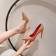 OLJ奢侈高端品牌尖頭紅底高跟鞋女款2025年最新款細跟氣質(zhì)淺口單鞋 深裸色漆皮 6CM（紅底)） 37