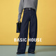 Basic House/百家好冬季新款加絨高腰牛仔褲復古寬松顯瘦闊腿長(cháng)褲 原牛色 L