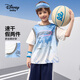 迪士尼（Disney）童裝男童網(wǎng)眼速干假兩件時(shí)尚短袖T恤2024兒童夏裝新款上衣 藍(lán)白漸變 130