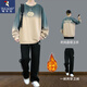 啄木鳥(niǎo)青少年圓領(lǐng)衛衣套裝男春秋冬季寬松學(xué)生帥氣潮流新款加絨加厚男裝 兩件套【8001卡其+24015長(cháng)褲】 XL 適合121-135斤