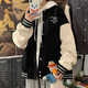 普戈斯（PUGESI）棒球服男外套春秋季胖子加大碼新款潮流寬松百搭拼色圓領夾克 58806黑色春秋無帽款 2XL