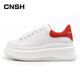 CNSH【意大利名品】鞋子女2024新款小白鞋女運(yùn)動鞋厚底增高軟底休閑鞋 白紅【牛皮鞋面-增高6cm】 38