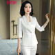 安依蓮七分袖小西裝套裝女2025春夏季新款緞面時(shí)尚氣質(zhì)修身薄款西服外套 白色西裝+220褲子+白吊帶 S